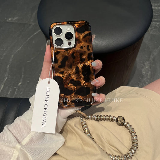 Brown Leopard Phone Case with Phone Charm Strap,Compatible for iphone 17