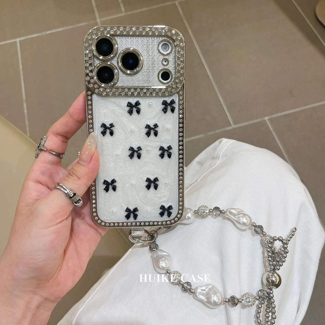 Handmade Little Bow Phone Case with Phone Charm Strap,Compatible for iphone 17