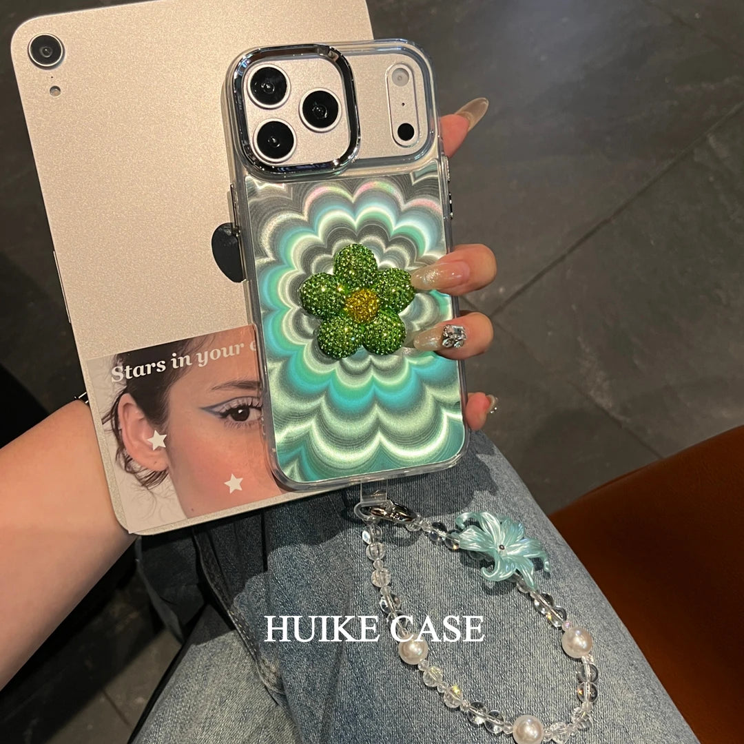 Phantom Handmade Flower Phone Case with Phone Charm Strap,Compatible for iphone 17