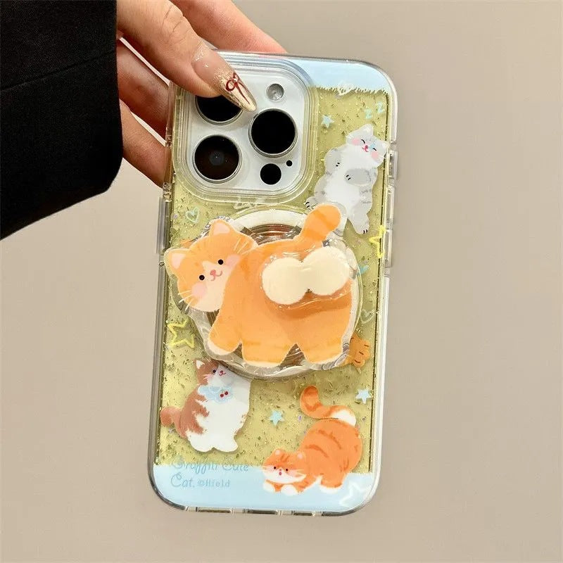 CUTE YELLOW CAT Magnetic Phone Case[Compatible with Magsafe]with Magnetic Bracket, Compatible for Samsung & iPhone