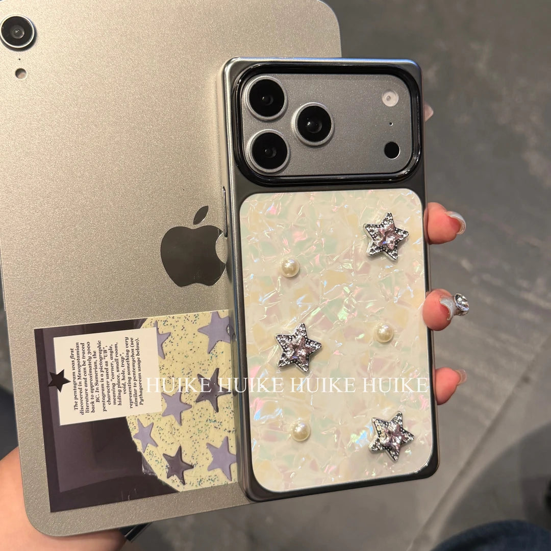 Star Marble Pattern Square Phone Case with Phone Charm Strap,Compatible for iphone 17