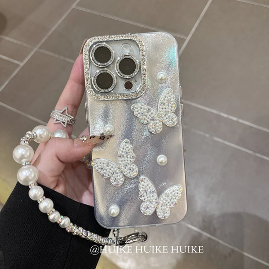 PEARL BUTTERFLY Shining Phone Case with Phone Charm Strap