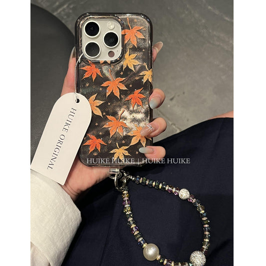 Autumn Maple Leaf Phone Case with Phone Charm Strap,Compatible for iphone 17
