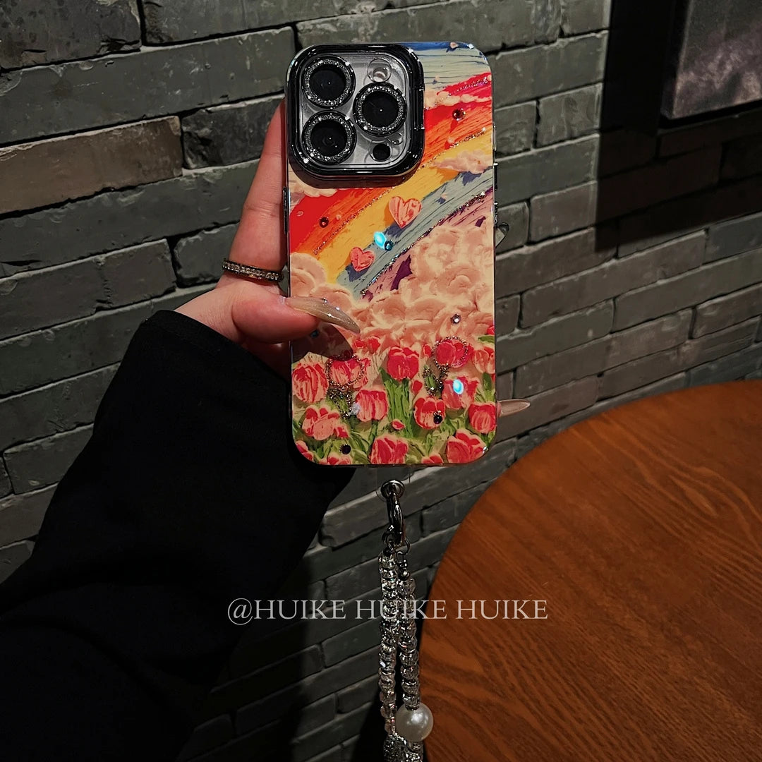 OIL PAINTING OF TULIPS Colorful Phone Case with Phone Charm Strap