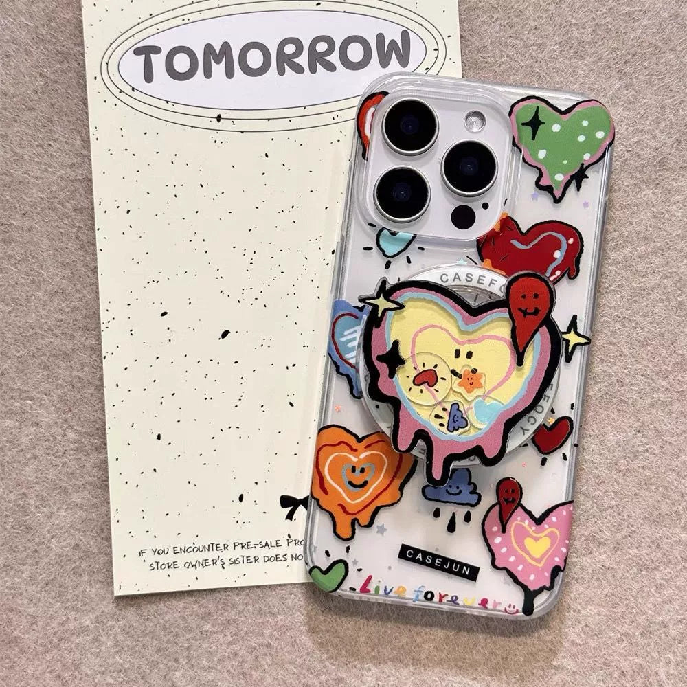 COLORFUL HEART Magnetic Phone Case[Compatible with Magsafe]with Magnetic Bracket, Compatible for Samsung & iPhone