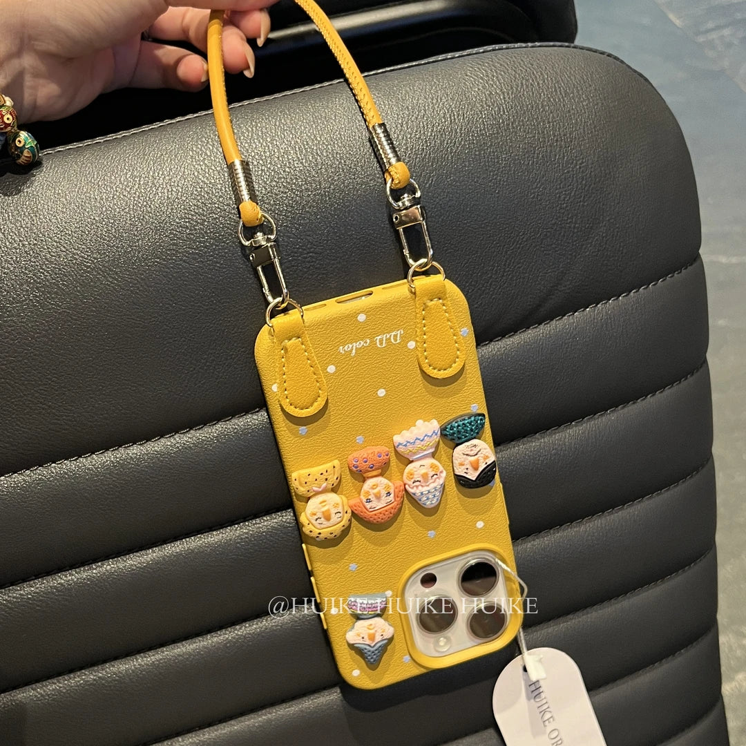 SUMMER DOPAMINE Doll Leather Phone Case with Phone Charm Strap