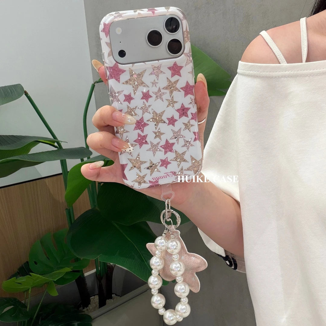Molten Gold Star Phone Case with Phone Charm Strap,Compatible for iphone 17