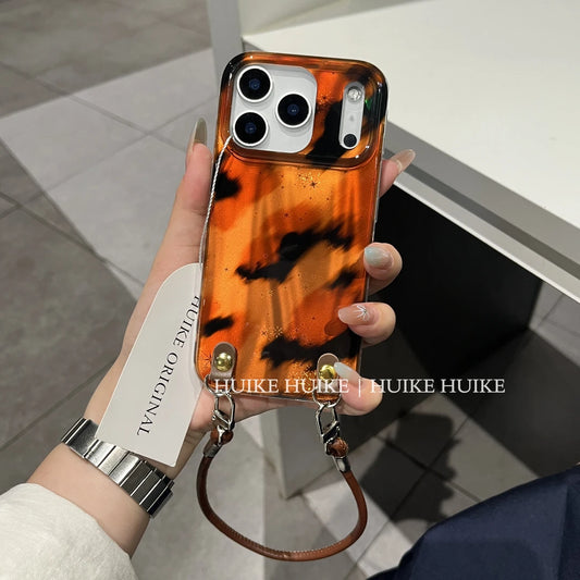Premium Ombré Leopard Phone Case with Phone Charm Strap,Compatible for iphone 17
