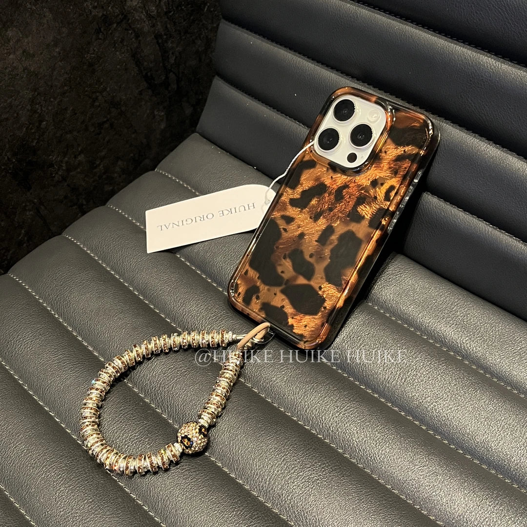 Brown Leopard Phone Case with Phone Charm Strap,Compatible for iphone 17