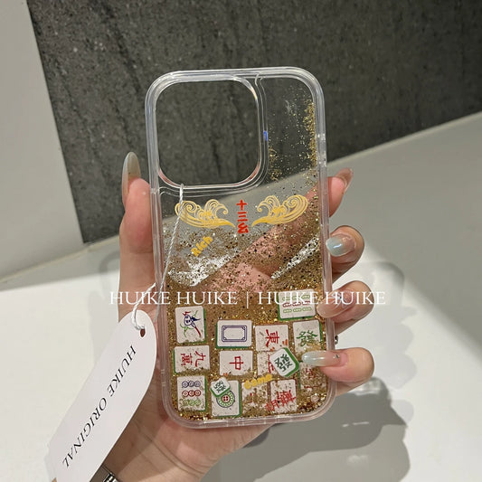Shimmering Gold Mahjong Phone Case with Phone Charm Strap,Compatible for iphone 17