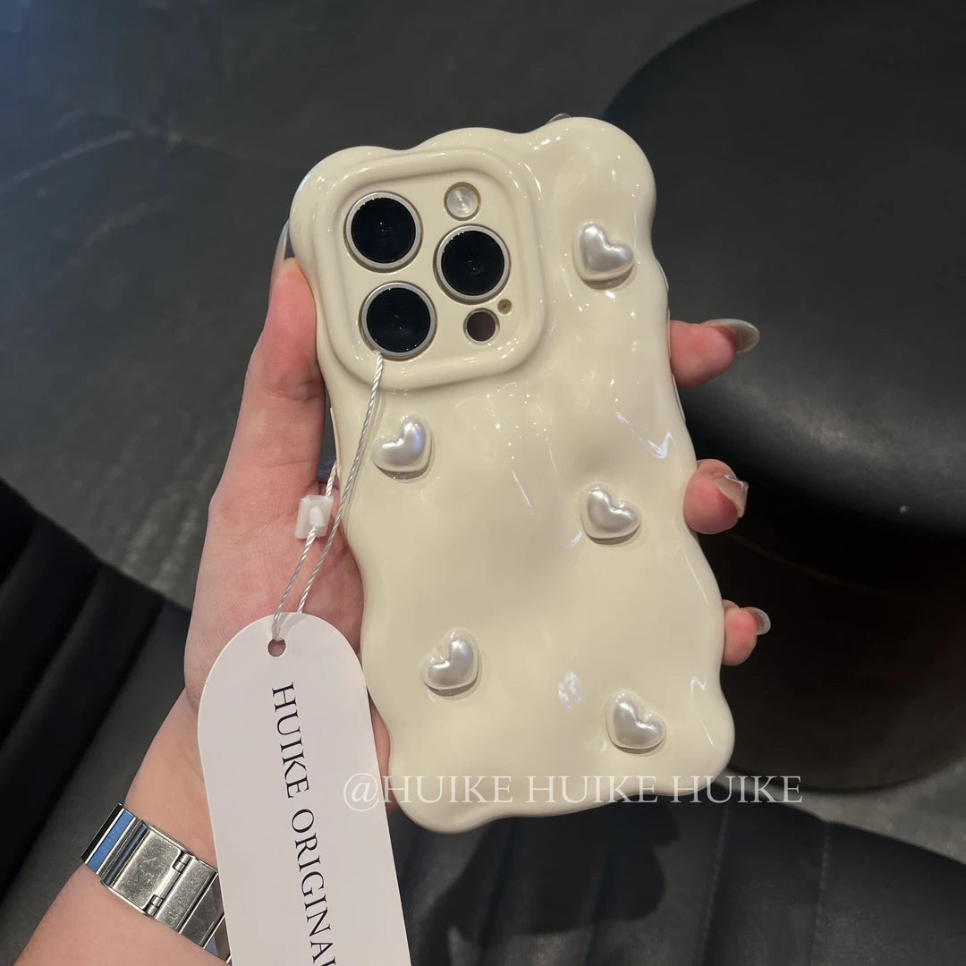 Pearl Heart Phone Case with Phone Charm Strap,Compatible for iphone 17