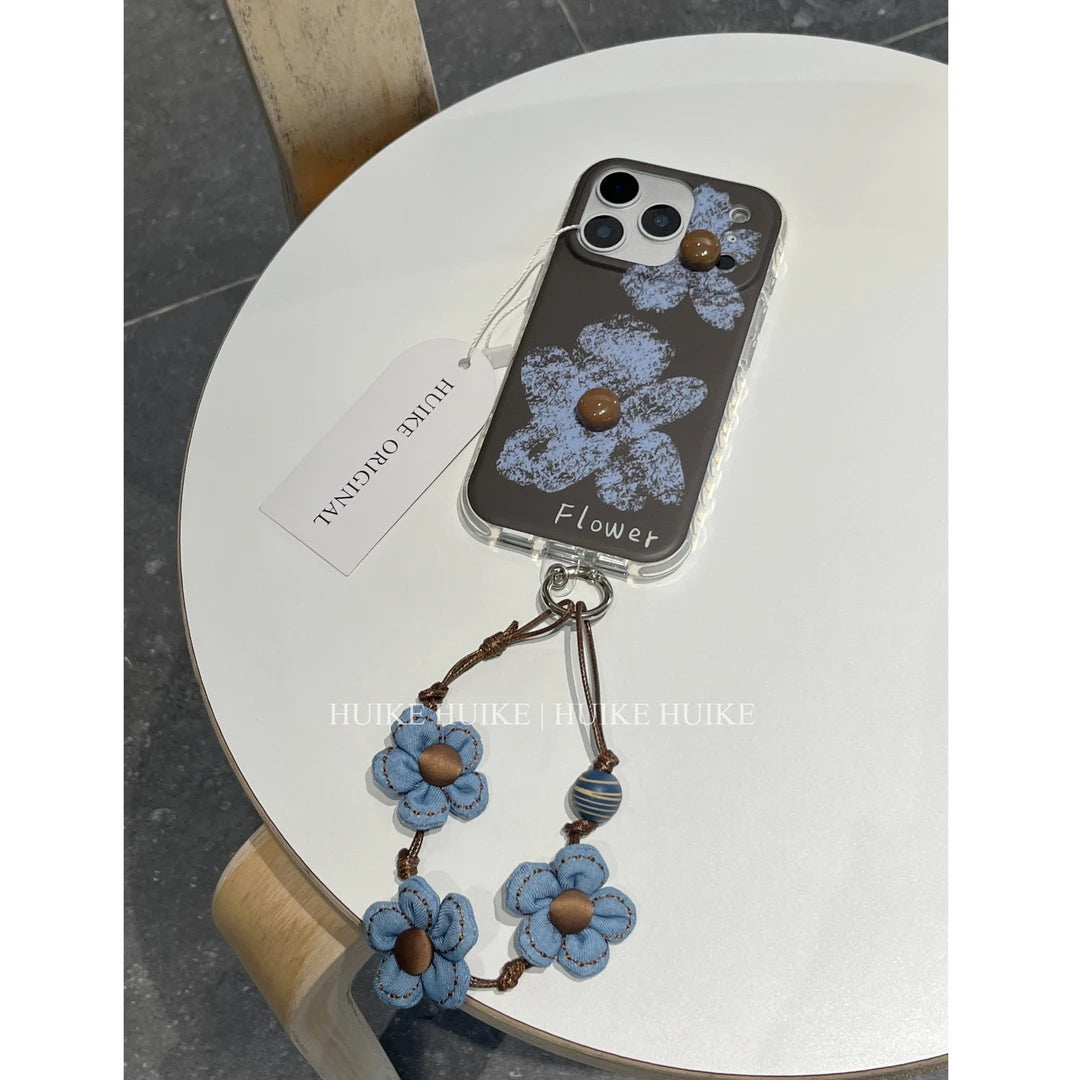 Blue Flower Phone Case with Phone Charm Strap,Compatible for iphone 17