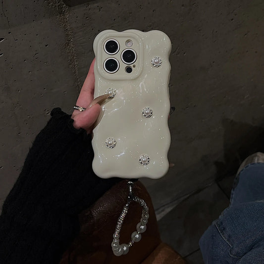 WHITE DIY PEARL Phone Case with Phone Charm Strap
