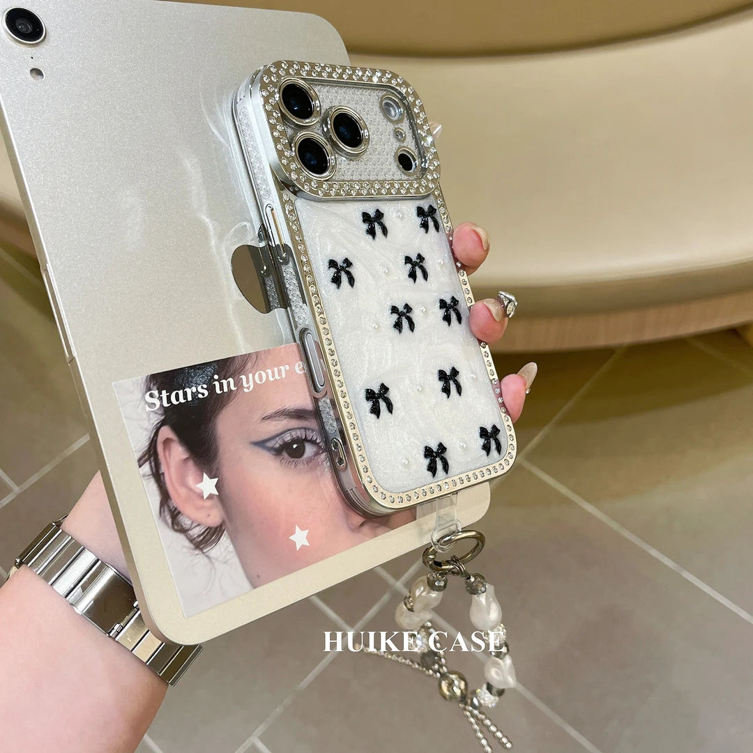 Handmade Little Bow Phone Case with Phone Charm Strap,Compatible for iphone 17