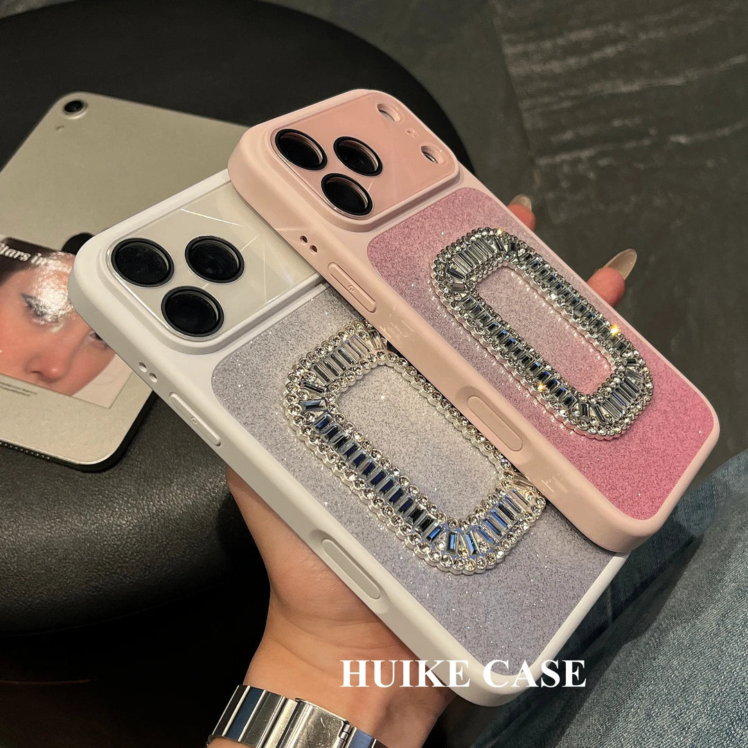 Shiny Gliter Square Diamond Phone Case with Phone Charm Strap,Compatible for iphone 17