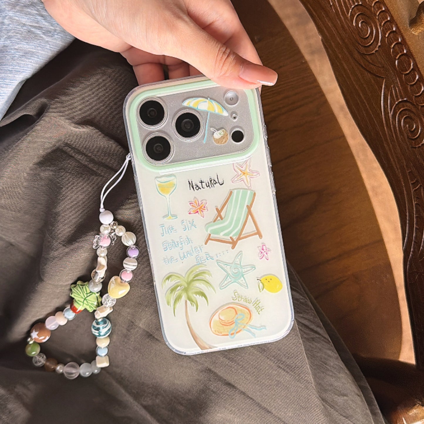 Summer Beach Vacation Phone Case with Phone Charm Strap,Compatible for iphone 17