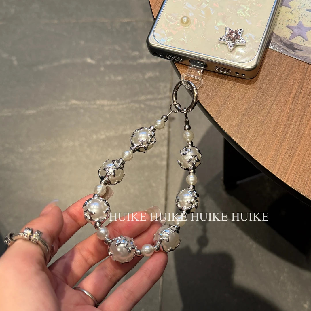 Star Marble Pattern Square Phone Case with Phone Charm Strap,Compatible for iphone 17