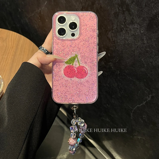 PINK CHERRY lightweight phone case with Phone Charm Strap