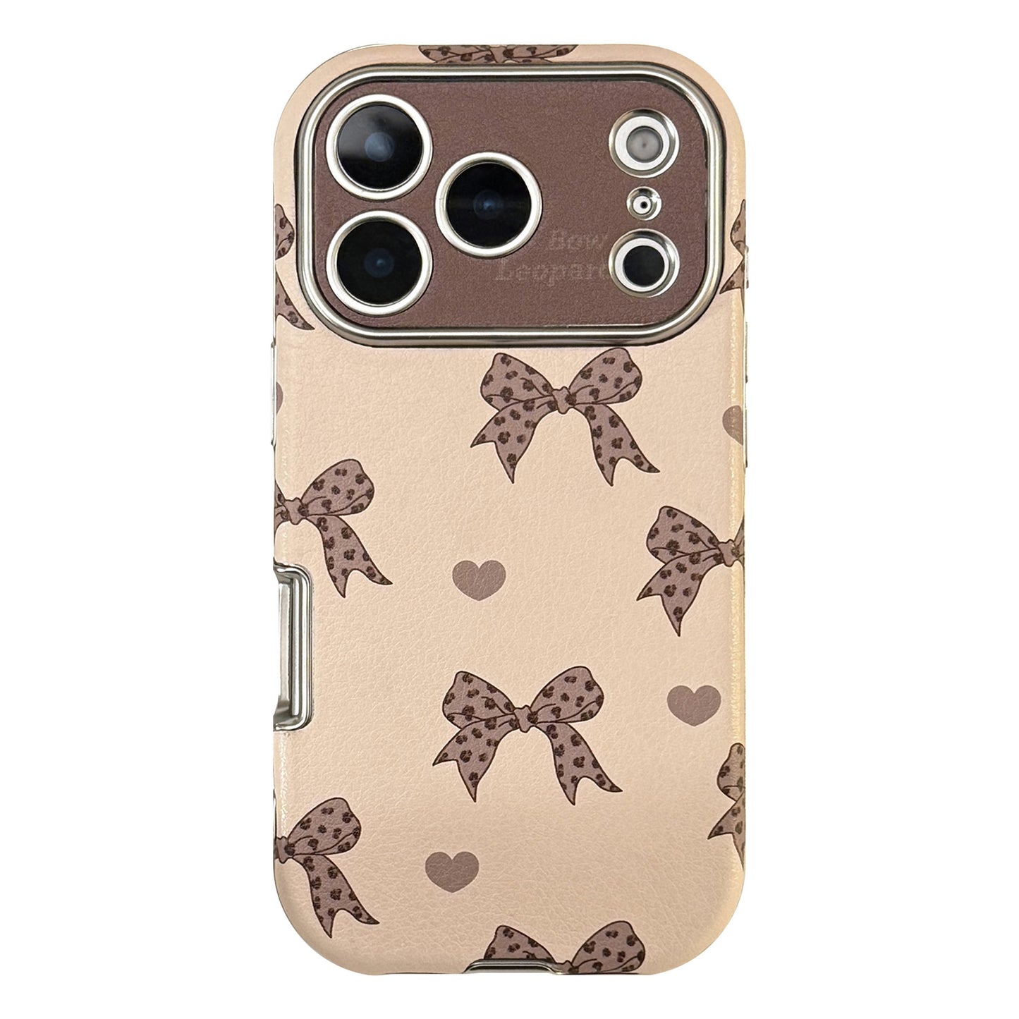 Leopard Print Bow Phone Case with Phone Charm Strap,Compatible for iphone 17