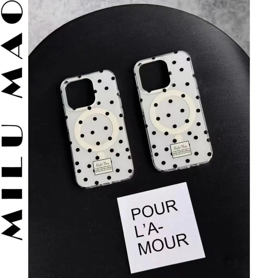 BLACK RABBIT Polka Dot Magnetic Phone Case[Compatible with Magsafe]with Magnetic Bracket, Compatible for Samsung & iPhone