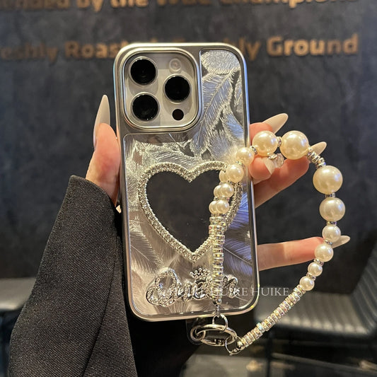 LOVE MIRROR Aurora Feather phone case with Phone Charm Strap