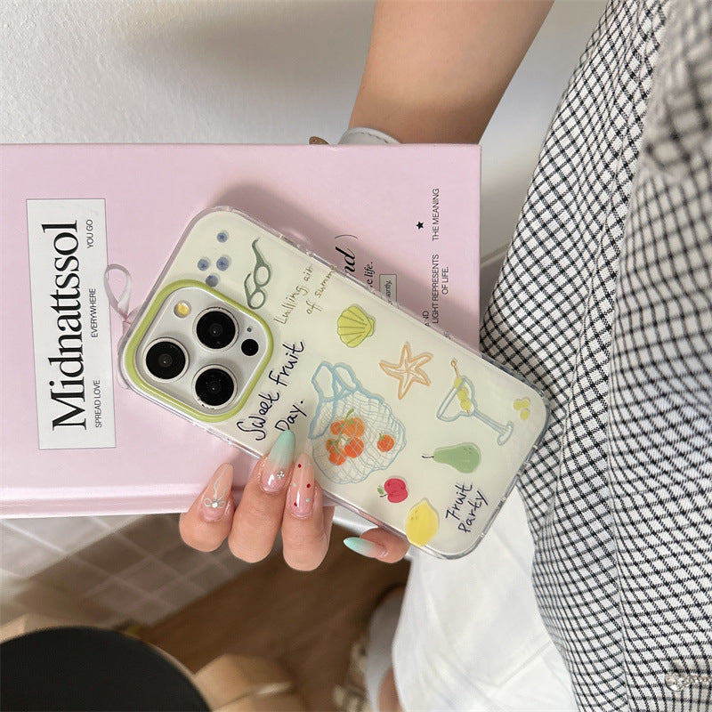 Summer Starfish Shell Fruit Beach Vacation Phone Case with Phone Charm Strap,Compatible for iphone 17