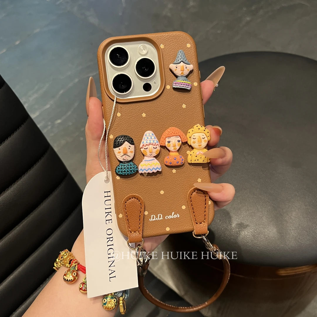 SUMMER DOPAMINE Doll Leather Phone Case with Phone Charm Strap