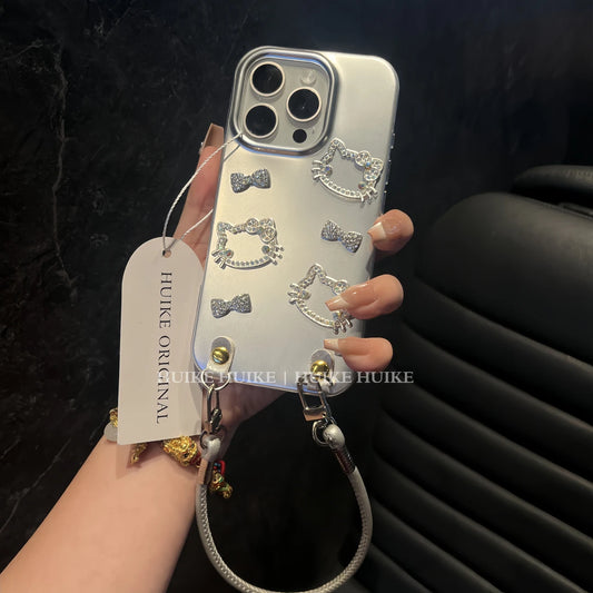 Silvery DIY shining HK&BOW Phone Case with Phone Charm Strap