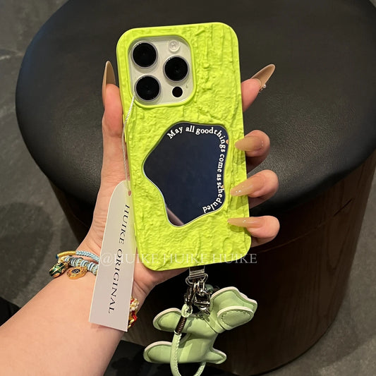 SUMMER Personalized Pleated Mirror  phone case with Phone Charm Strap