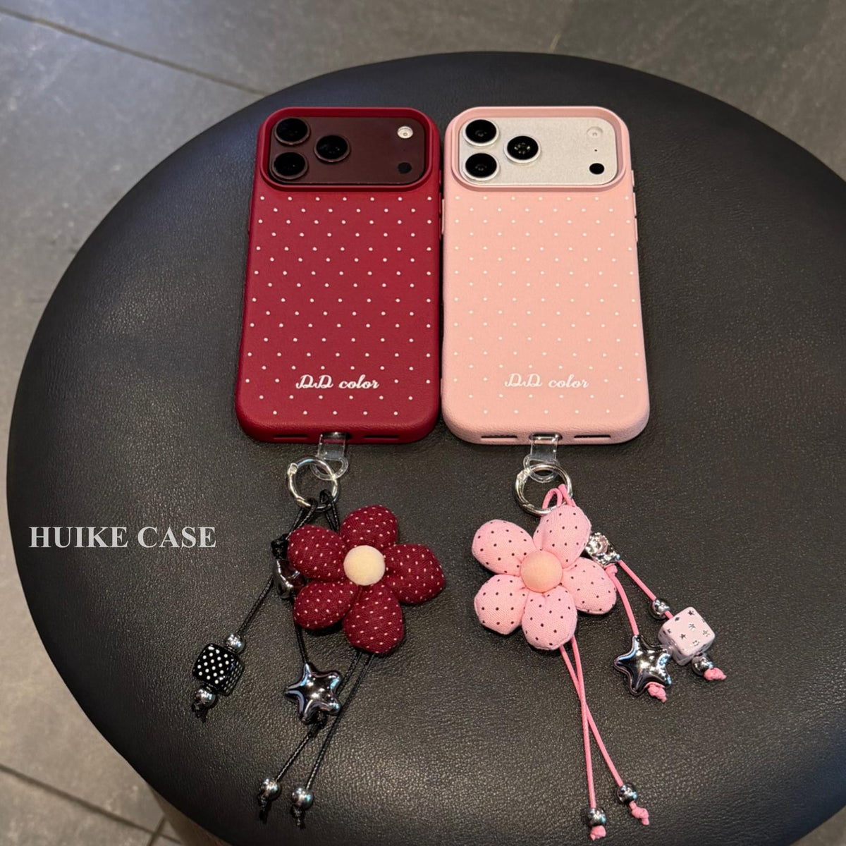 Polka Dots Phone Case with Flower Phone Charm Strap,Compatible for iphone 18 /18 pro/18 pro max