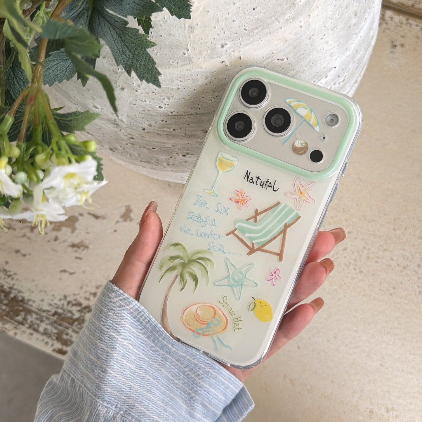 Summer Beach Vacation Phone Case with Phone Charm Strap,Compatible for iphone 17
