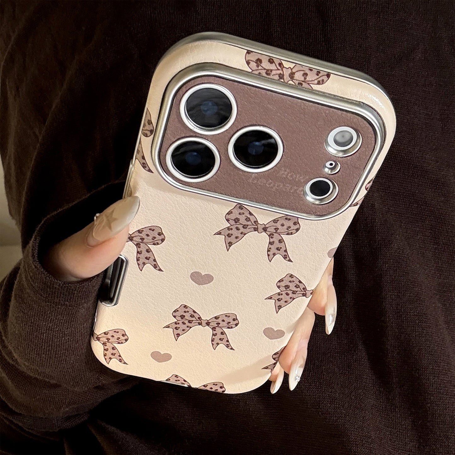 Leopard Print Bow Phone Case with Phone Charm Strap,Compatible for iphone 17