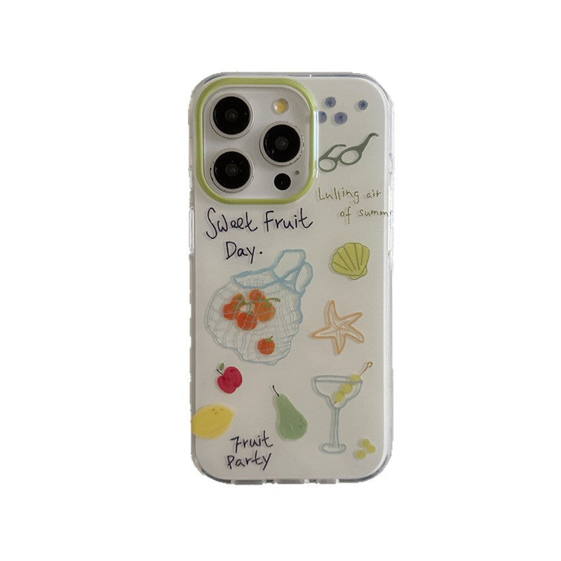 Summer Starfish Shell Fruit Beach Vacation Phone Case with Phone Charm Strap,Compatible for iphone 17