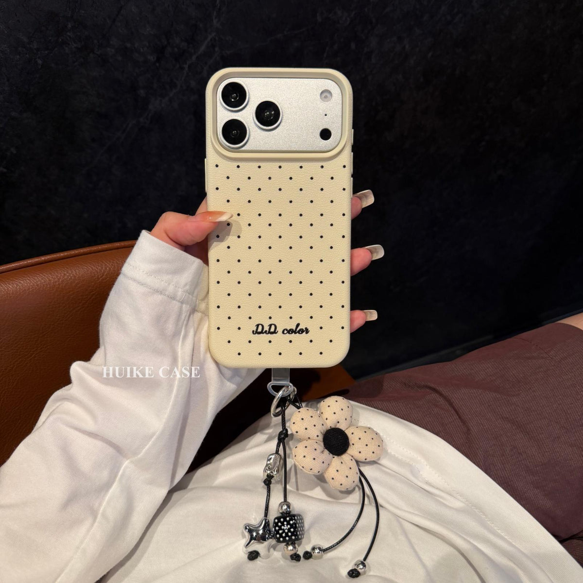 Polka Dots Phone Case with Flower Phone Charm Strap,Compatible for iphone 18 /18 pro/18 pro max