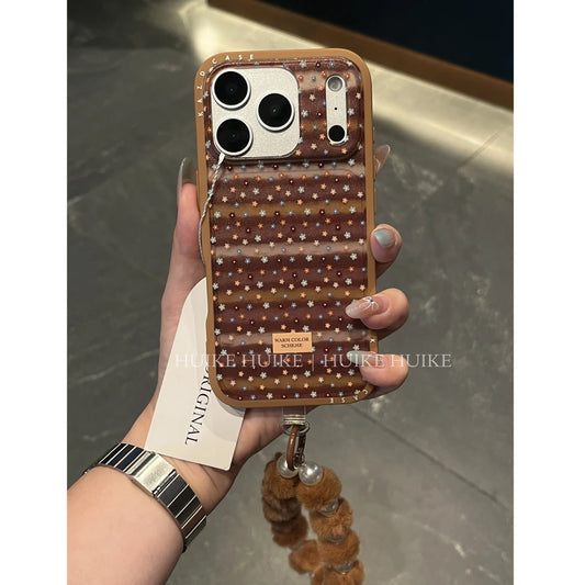 Autumn And Winter Brown Little Floral Phone Case with Phone Charm Strap,Compatible for iphone 17
