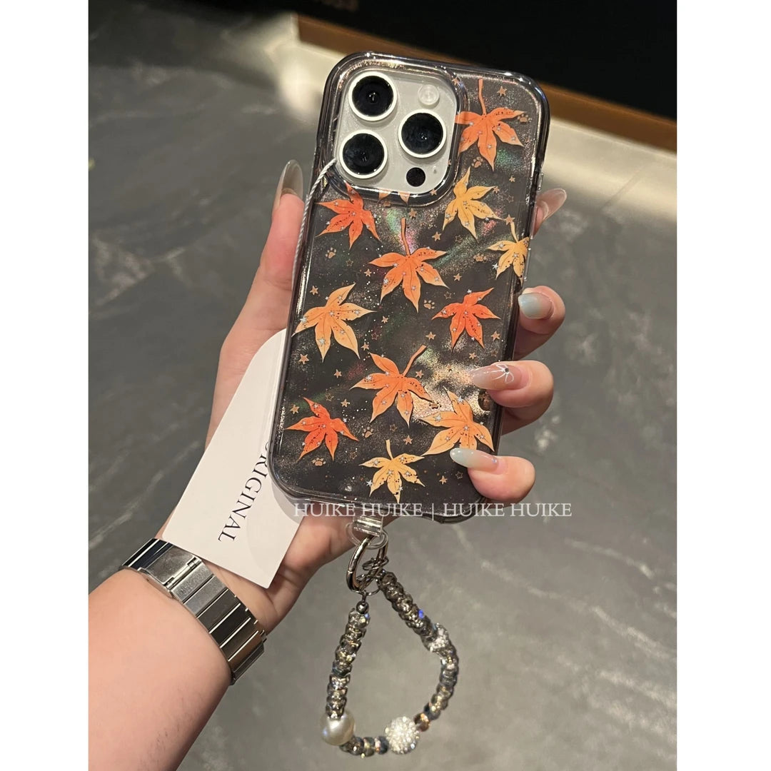 Autumn Maple Leaf Phone Case with Phone Charm Strap,Compatible for iphone 17