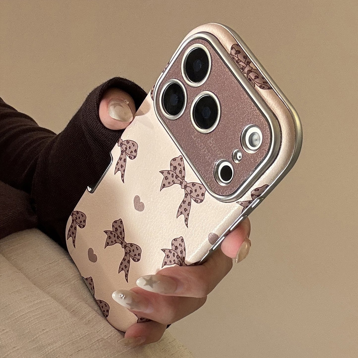 Leopard Print Bow Phone Case with Phone Charm Strap,Compatible for iphone 17