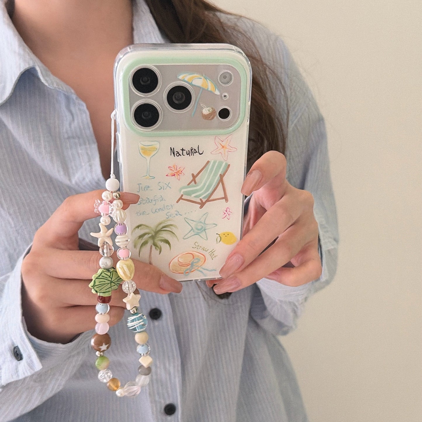 Summer Beach Vacation Phone Case with Phone Charm Strap,Compatible for iphone 17