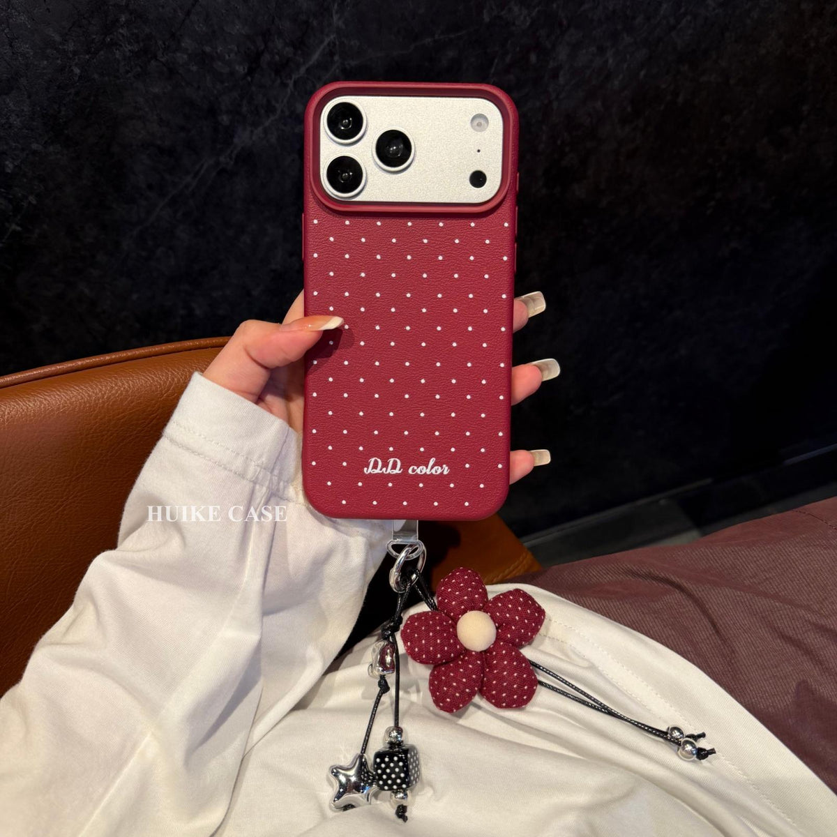 Polka Dots Phone Case with Flower Phone Charm Strap,Compatible for iphone 18 /18 pro/18 pro max