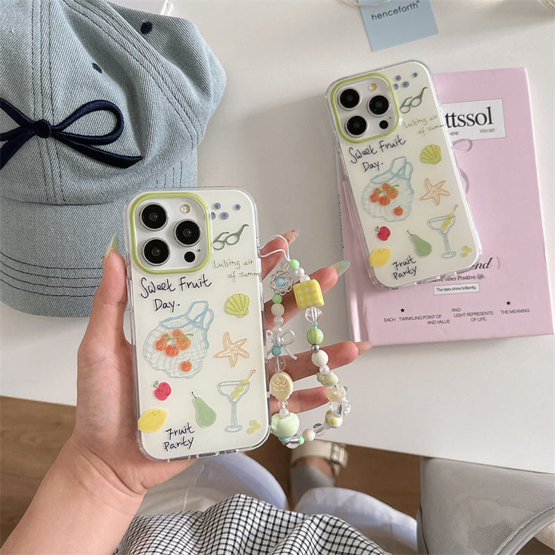 Summer Starfish Shell Fruit Beach Vacation Phone Case with Phone Charm Strap,Compatible for iphone 17