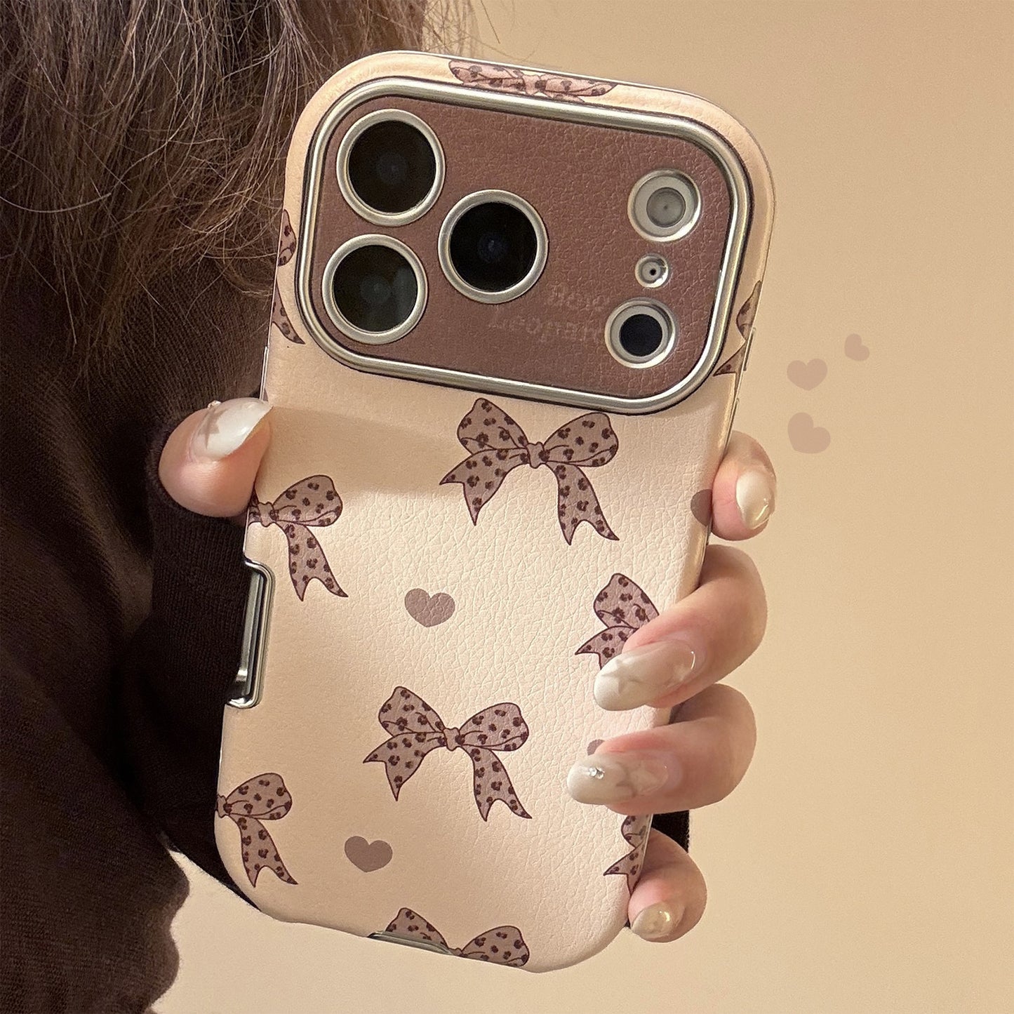 Leopard Print Bow Phone Case with Phone Charm Strap,Compatible for iphone 17