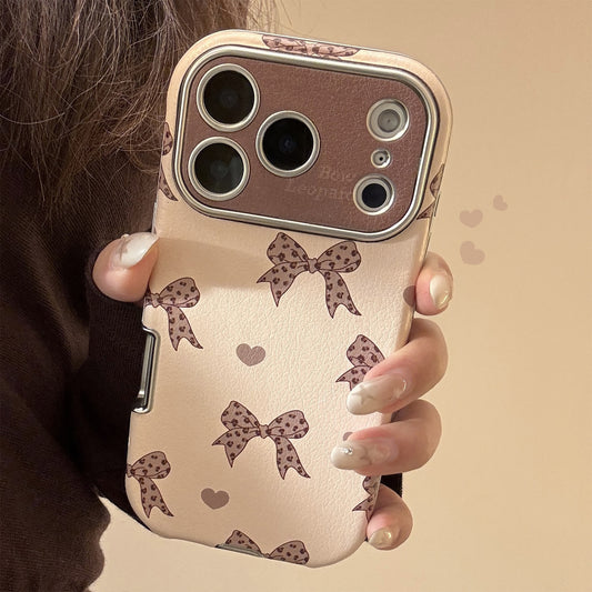Leopard Print Bow Phone Case with Phone Charm Strap,Compatible for iphone 17
