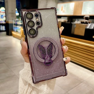 BUTTERFLY GLITTER Magnetic Bracket Phone Case, Compatible for Samsung