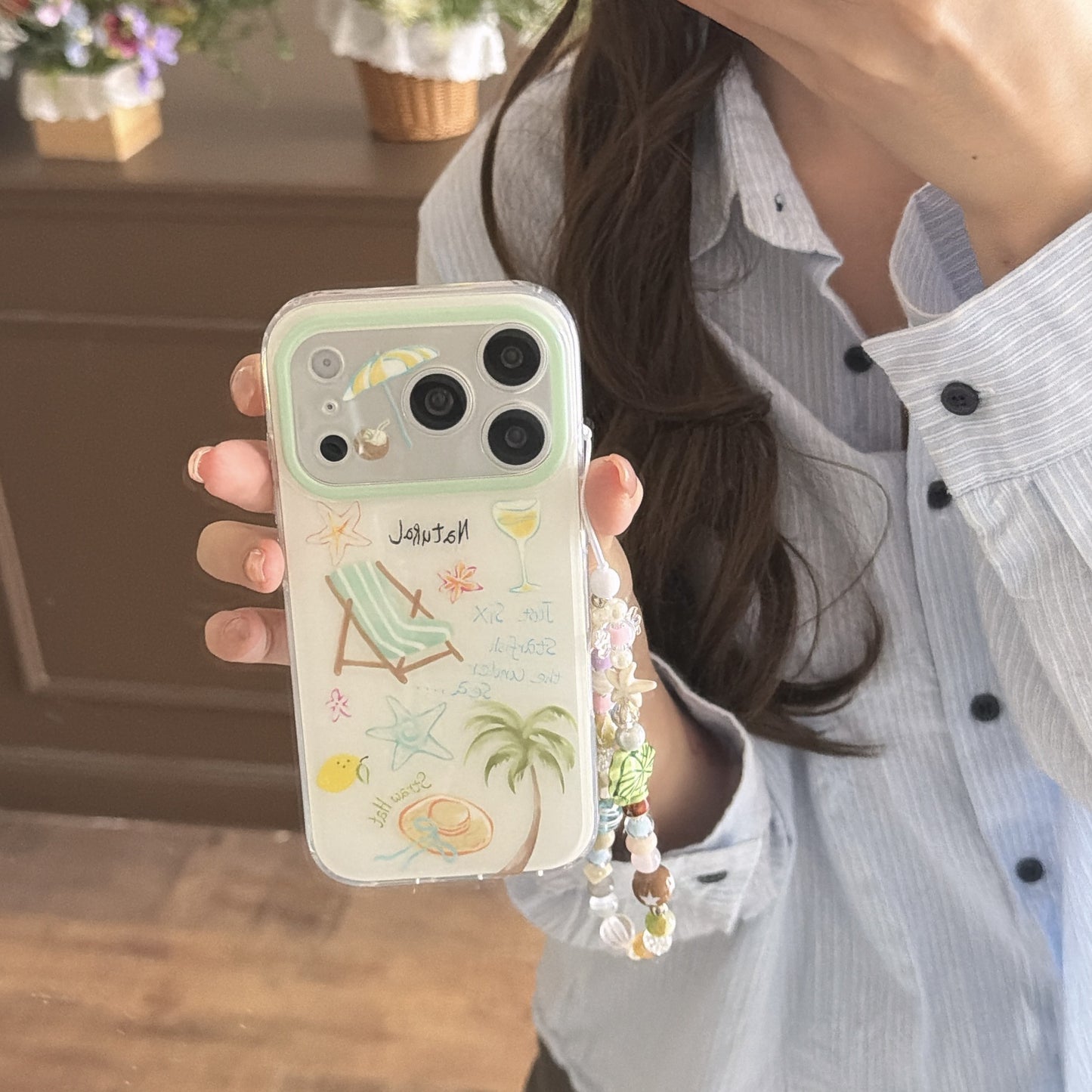 Summer Beach Vacation Phone Case with Phone Charm Strap,Compatible for iphone 17