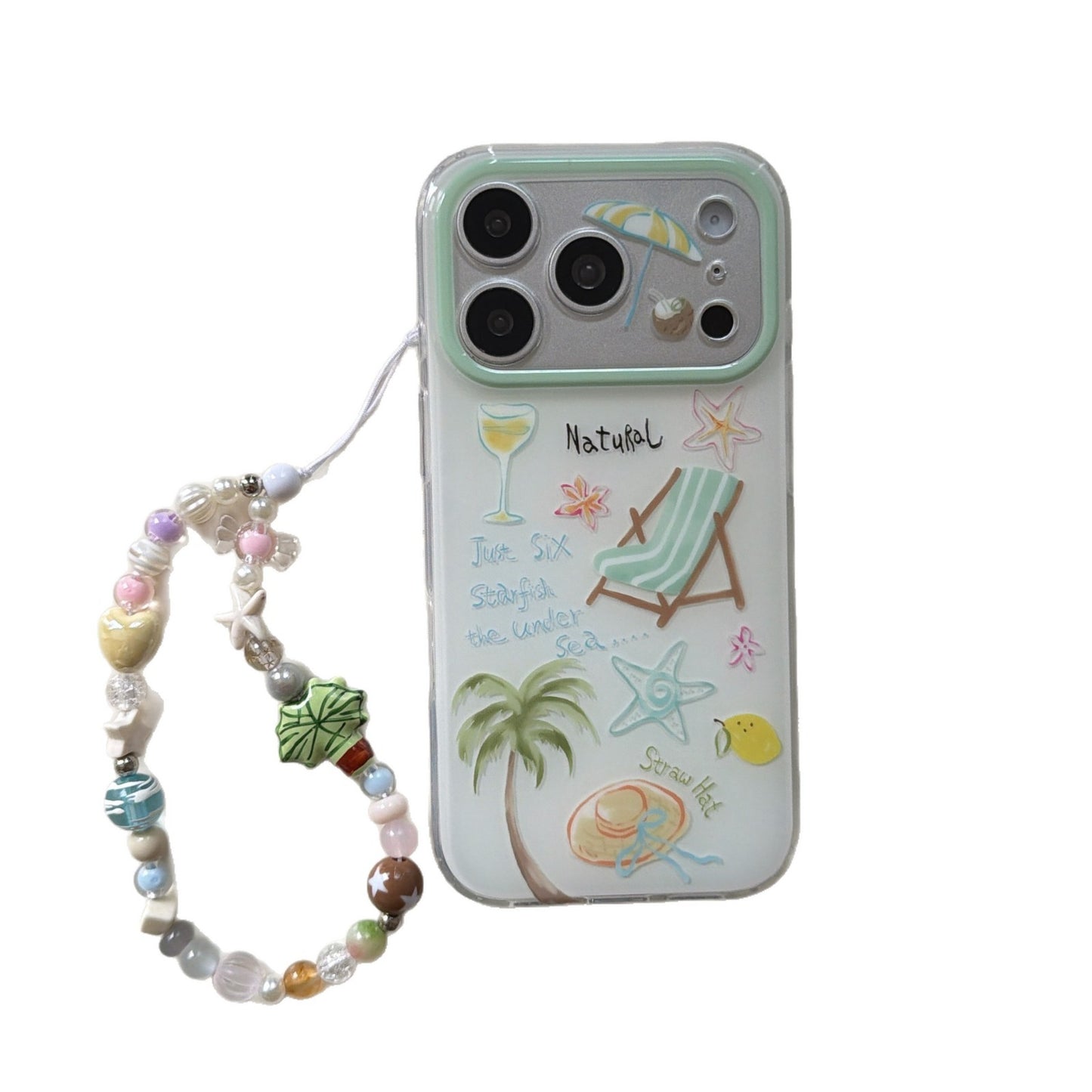 Summer Beach Vacation Phone Case with Phone Charm Strap,Compatible for iphone 17