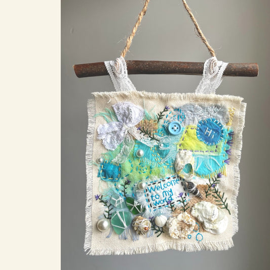 Blue Ocean 丨Patchwork Hanging Picture, Fabric Art Collage
