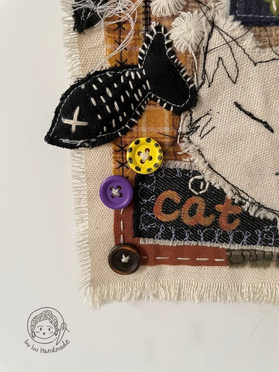 Kitten Pocket丨Patchwork Hanging Picture, Fabric Art Collage