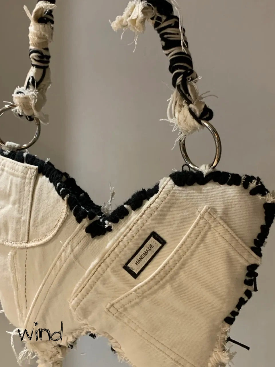 Blackwhite Butterfly丨Handmade Mixed-woven Denim Armpit Bag, Small Size