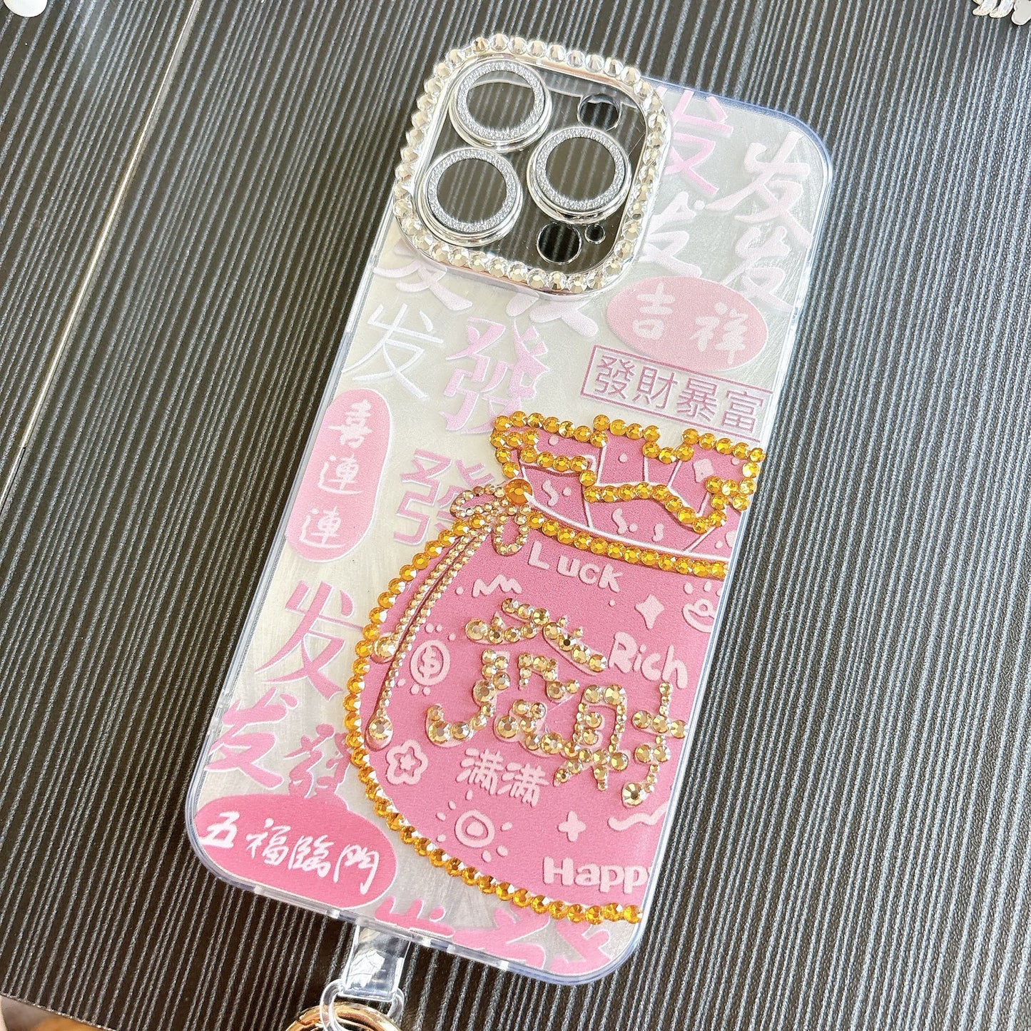 Original Design DIY Facai Phone Case with Phone Charm Strap,Compatible for iPhone&Samsung