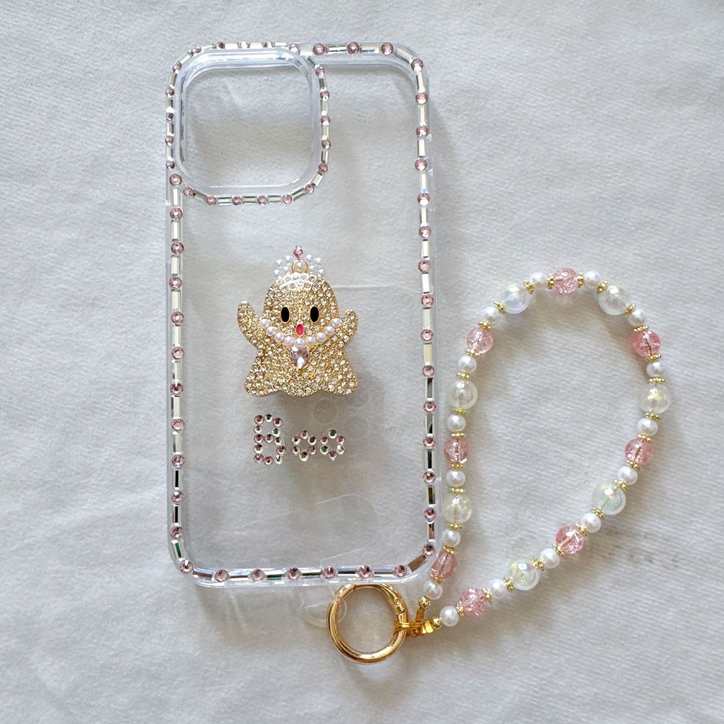 Original Design DIY Ghost Phone Case with Phone Charm Strap,Compatible for  iPhone&Samsung